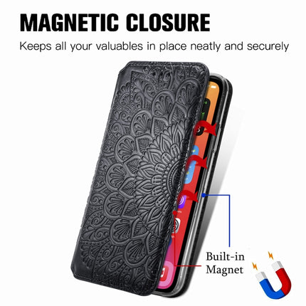 For iPhone 13 Blooming Mandala Embossed Pattern Magnetic Horizontal Flip Leather Case with Holder & Card Slots & Wallet(Black)-garmade.com