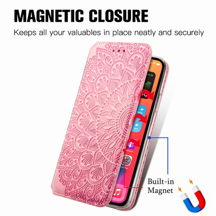 For iPhone 13 Blooming Mandala Embossed Pattern Magnetic Horizontal Flip Leather Case with Holder & Card Slots & Wallet(Pink)-garmade.com