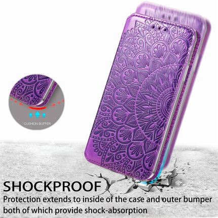 For iPhone 13 Blooming Mandala Embossed Pattern Magnetic Horizontal Flip Leather Case with Holder & Card Slots & Wallet(Purple)-garmade.com