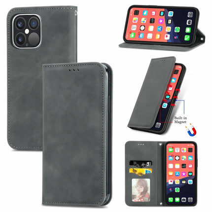For iPhone 13 Pro Max Retro Skin Feel Business Magnetic Horizontal Flip Leather Case With Holder & Card Slots & Wallet & Photo Frame(Gray)-garmade.com