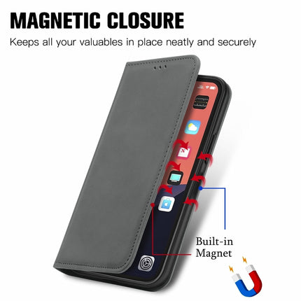 For iPhone 13 Pro Max Retro Skin Feel Business Magnetic Horizontal Flip Leather Case With Holder & Card Slots & Wallet & Photo Frame(Gray)-garmade.com