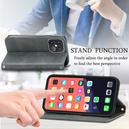 For iPhone 13 Pro Retro Skin Feel Business Magnetic Horizontal Flip Leather Case With Holder & Card Slots & Wallet & Photo Frame(Gray)-garmade.com