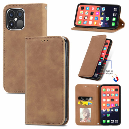 For iPhone 13 Pro Retro Skin Feel Business Magnetic Horizontal Flip Leather Case With Holder & Card Slots & Wallet & Photo Frame(Brown)-garmade.com