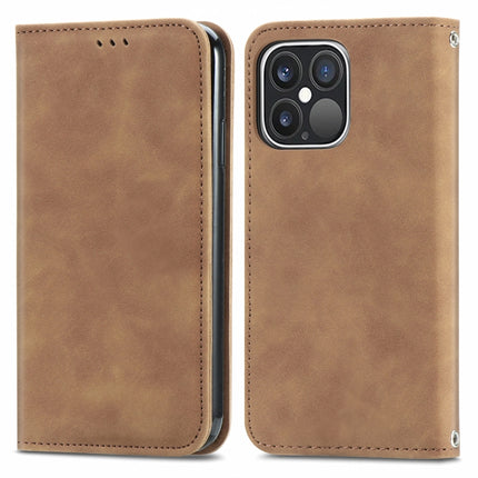 For iPhone 13 Pro Retro Skin Feel Business Magnetic Horizontal Flip Leather Case With Holder & Card Slots & Wallet & Photo Frame(Brown)-garmade.com