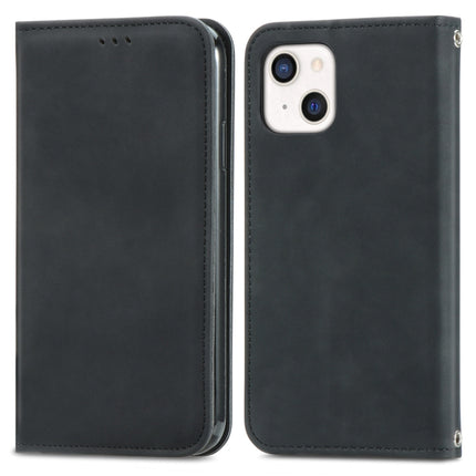 For iPhone 13 Retro Skin Feel Business Magnetic Horizontal Flip Leather Case With Holder & Card Slots & Wallet & Photo Frame(Black)-garmade.com