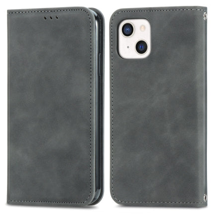 For iPhone 13 Retro Skin Feel Business Magnetic Horizontal Flip Leather Case With Holder & Card Slots & Wallet & Photo Frame(Gray)-garmade.com
