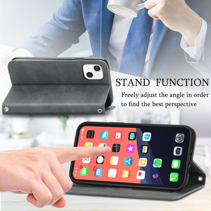 For iPhone 13 Retro Skin Feel Business Magnetic Horizontal Flip Leather Case With Holder & Card Slots & Wallet & Photo Frame(Gray)-garmade.com