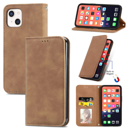 For iPhone 13 Retro Skin Feel Business Magnetic Horizontal Flip Leather Case With Holder & Card Slots & Wallet & Photo Frame(Brown)-garmade.com