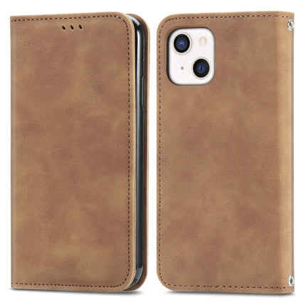 For iPhone 13 Retro Skin Feel Business Magnetic Horizontal Flip Leather Case With Holder & Card Slots & Wallet & Photo Frame(Brown)-garmade.com