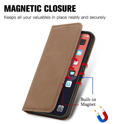 For iPhone 13 Retro Skin Feel Business Magnetic Horizontal Flip Leather Case With Holder & Card Slots & Wallet & Photo Frame(Brown)-garmade.com