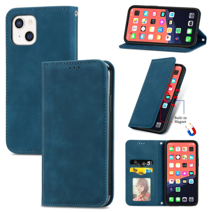 For iPhone 13 Retro Skin Feel Business Magnetic Horizontal Flip Leather Case With Holder & Card Slots & Wallet & Photo Frame(Blue)-garmade.com