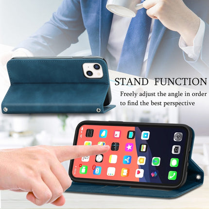 For iPhone 13 Retro Skin Feel Business Magnetic Horizontal Flip Leather Case With Holder & Card Slots & Wallet & Photo Frame(Blue)-garmade.com