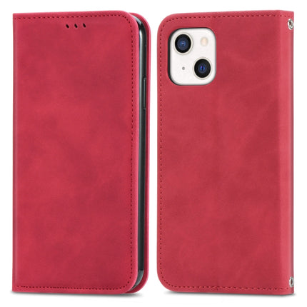 For iPhone 13 Retro Skin Feel Business Magnetic Horizontal Flip Leather Case With Holder & Card Slots & Wallet & Photo Frame(Red)-garmade.com