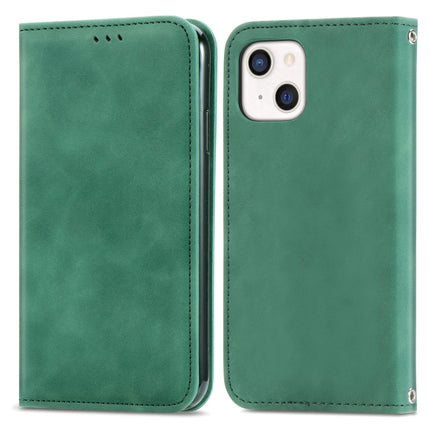 For iPhone 13 Retro Skin Feel Business Magnetic Horizontal Flip Leather Case With Holder & Card Slots & Wallet & Photo Frame(Green)-garmade.com