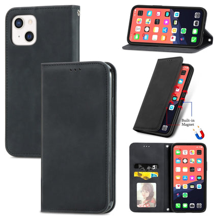 For iPhone 13 mini Retro Skin Feel Business Magnetic Horizontal Flip Leather Case With Holder & Card Slots & Wallet & Photo Frame(Black)-garmade.com