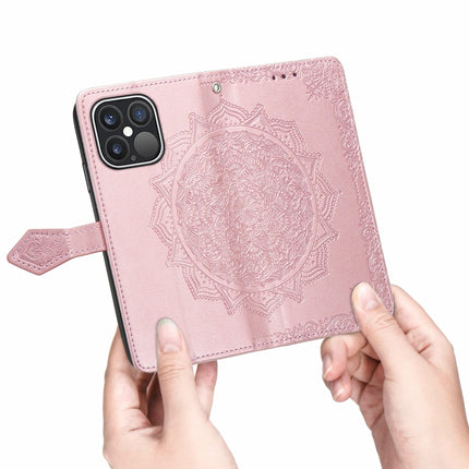 Mandala Flower Embossed Horizontal Flip Leather Case with Holder & Three Card Slots & Wallet & Lanyard For iPhone 13 Pro Max Rose Gold)-garmade.com