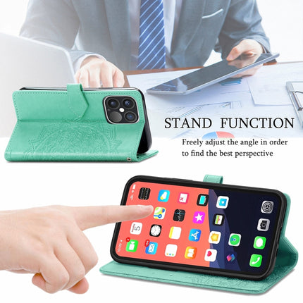 Mandala Flower Embossed Horizontal Flip Leather Case with Holder & Three Card Slots & Wallet & Lanyard For iPhone 13 Pro Max (Green)-garmade.com