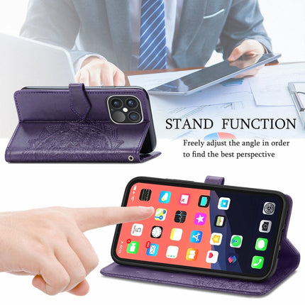 Mandala Flower Embossed Horizontal Flip Leather Case with Holder & Three Card Slots & Wallet & Lanyard For iPhone 13 Pro Max (Purple)-garmade.com