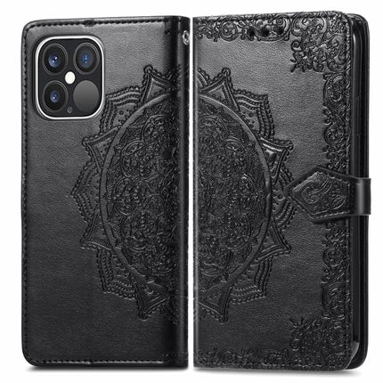 Mandala Flower Embossed Horizontal Flip Leather Case with Holder & Three Card Slots & Wallet & Lanyard For iPhone 13 Pro (Black)-garmade.com