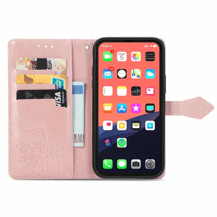 Mandala Flower Embossed Horizontal Flip Leather Case with Holder & Three Card Slots & Wallet & Lanyard For iPhone 13 Pro (Rose Gold)-garmade.com