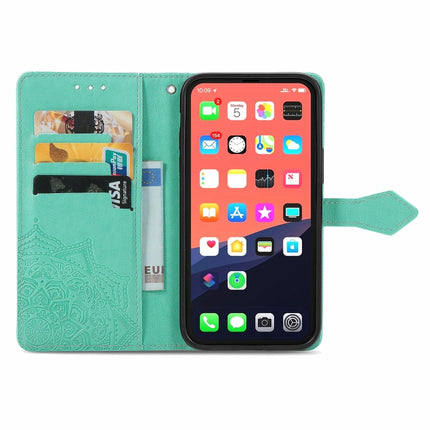 Mandala Flower Embossed Horizontal Flip Leather Case with Holder & Three Card Slots & Wallet & Lanyard For iPhone 13 Pro (Green)-garmade.com