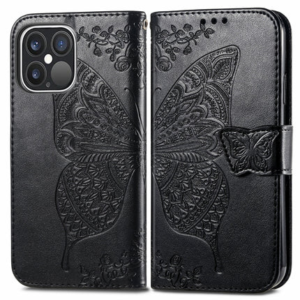 Butterfly Love Flower Embossed Horizontal Flip Leather Case with Bracket / Card Slot / Wallet / Lanyard For iPhone 13 Pro Max(Black)-garmade.com