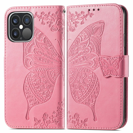 Butterfly Love Flower Embossed Horizontal Flip Leather Case with Bracket / Card Slot / Wallet / Lanyard For iPhone 13 Pro Max(Pink)-garmade.com
