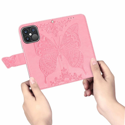 Butterfly Love Flower Embossed Horizontal Flip Leather Case with Bracket / Card Slot / Wallet / Lanyard For iPhone 13 Pro Max(Pink)-garmade.com