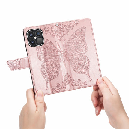 Butterfly Love Flower Embossed Horizontal Flip Leather Case with Bracket / Card Slot / Wallet / Lanyard For iPhone 13 Pro Max(Rose Gold)-garmade.com
