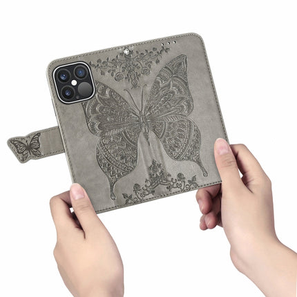 Butterfly Love Flower Embossed Horizontal Flip Leather Case with Bracket / Card Slot / Wallet / Lanyard For iPhone 13 Pro Max(Grey)-garmade.com