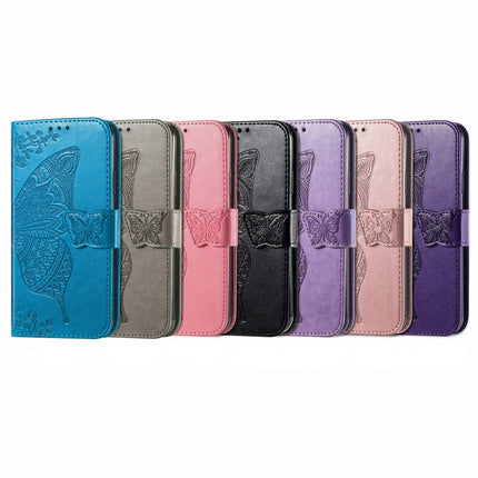 Butterfly Love Flower Embossed Horizontal Flip Leather Case with Bracket / Card Slot / Wallet / Lanyard For iPhone 13 Pro Max(Grey)-garmade.com