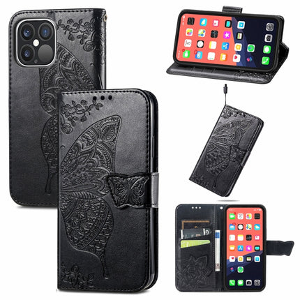 Butterfly Love Flower Embossed Horizontal Flip Leather Case with Bracket / Card Slot / Wallet / Lanyard For iPhone 13 Pro(Black)-garmade.com