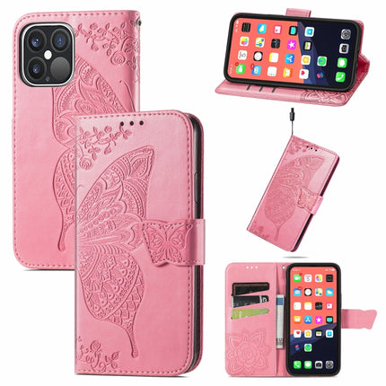 Butterfly Love Flower Embossed Horizontal Flip Leather Case with Bracket / Card Slot / Wallet / Lanyard For iPhone 13 Pro(Pink)-garmade.com