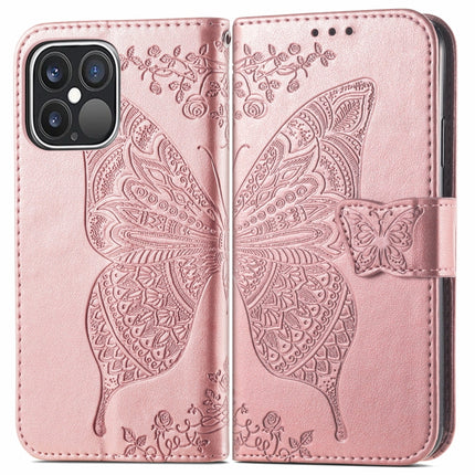 Butterfly Love Flower Embossed Horizontal Flip Leather Case with Bracket / Card Slot / Wallet / Lanyard For iPhone 13 Pro(Rose Gold)-garmade.com