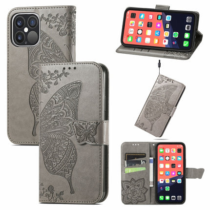 Butterfly Love Flower Embossed Horizontal Flip Leather Case with Bracket / Card Slot / Wallet / Lanyard For iPhone 13 Pro(Grey)-garmade.com