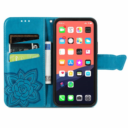 Butterfly Love Flower Embossed Horizontal Flip Leather Case with Bracket / Card Slot / Wallet / Lanyard For iPhone 13(Blue)-garmade.com