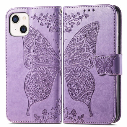 Butterfly Love Flower Embossed Horizontal Flip Leather Case with Bracket / Card Slot / Wallet / Lanyard For iPhone 13 mini(Light Purple)-garmade.com