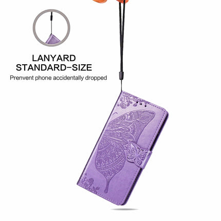 Butterfly Love Flower Embossed Horizontal Flip Leather Case with Bracket / Card Slot / Wallet / Lanyard For iPhone 13 mini(Light Purple)-garmade.com