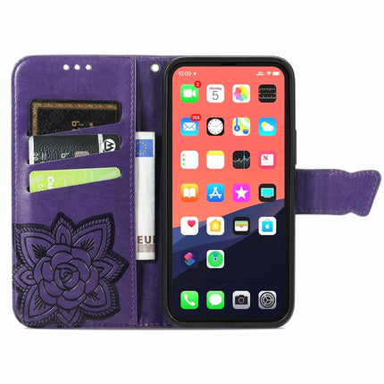 Butterfly Love Flower Embossed Horizontal Flip Leather Case with Bracket / Card Slot / Wallet / Lanyard For iPhone 13 mini(Dark Purple)-garmade.com