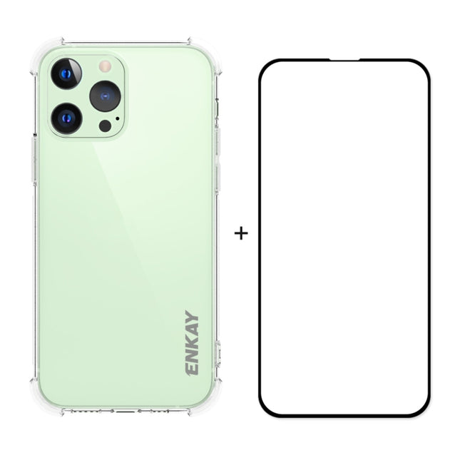 Hat-Prince ENKAY Clear TPU Shockproof Soft Case Drop Protection Cover + Full Coverage Tempered Glass Protector Film For iPhone 13 Pro-garmade.com