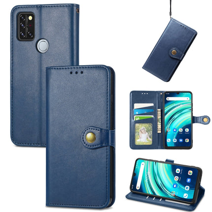 For UMIDIGI A9 Pro Solid Color Leather Buckle Phone Case with Lanyard & Photo Frame & Card Slot & Wallet & Stand Function(Blue)-garmade.com