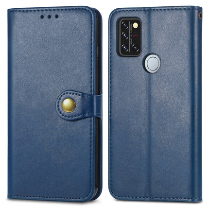 For UMIDIGI A9 Pro Solid Color Leather Buckle Phone Case with Lanyard & Photo Frame & Card Slot & Wallet & Stand Function(Blue)-garmade.com