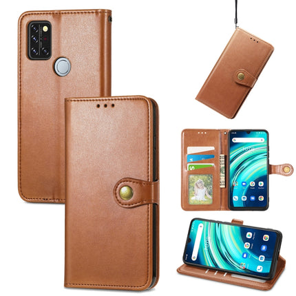 For UMIDIGI A9 Pro Solid Color Leather Buckle Phone Case with Lanyard & Photo Frame & Card Slot & Wallet & Stand Function(Brown)-garmade.com