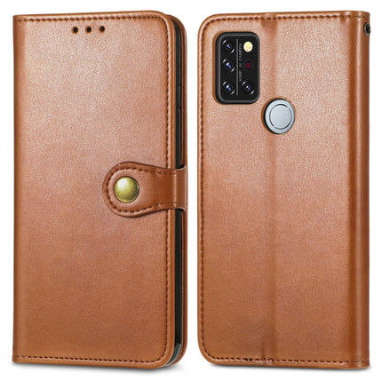 For UMIDIGI A9 Pro Solid Color Leather Buckle Phone Case with Lanyard & Photo Frame & Card Slot & Wallet & Stand Function(Brown)-garmade.com