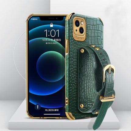 Electroplated TPU Crocodile Pattern Leather Case with Wrist Strap For iPhone 13 Pro Max(Green)-garmade.com