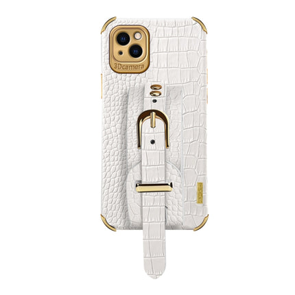Electroplated TPU Crocodile Pattern Leather Case with Wrist Strap For iPhone 13 Pro(White)-garmade.com