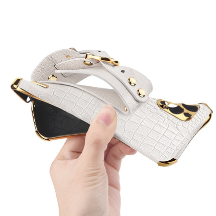 Electroplated TPU Crocodile Pattern Leather Case with Wrist Strap For iPhone 13 mini(Black)-garmade.com