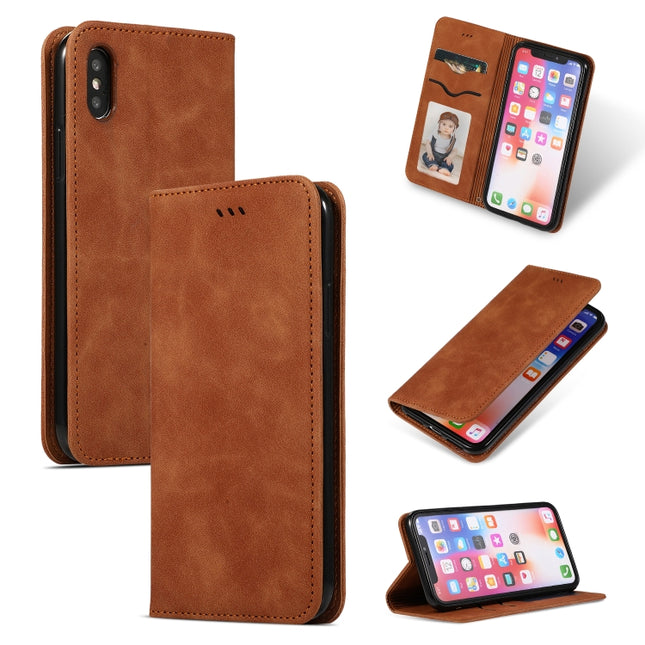 Retro Skin Feel Business Magnetic Horizontal Flip Leather Case for iPhone XS Max(Brown)-garmade.com