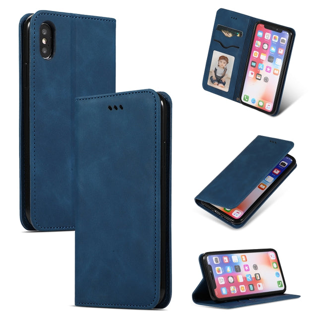 Retro Skin Feel Business Magnetic Horizontal Flip Leather Case for iPhone XS Max(Navy Blue)-garmade.com