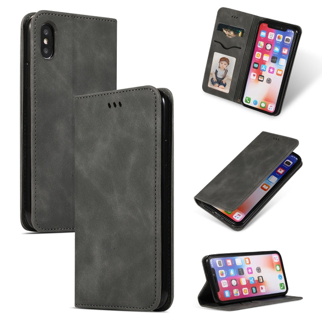 Retro Skin Feel Business Magnetic Horizontal Flip Leather Case for iPhone XS Max(Dark Grey)-garmade.com